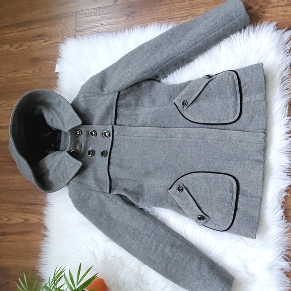 Soia & Kyo grey & black pea coat with hood - Picture 3 of 7